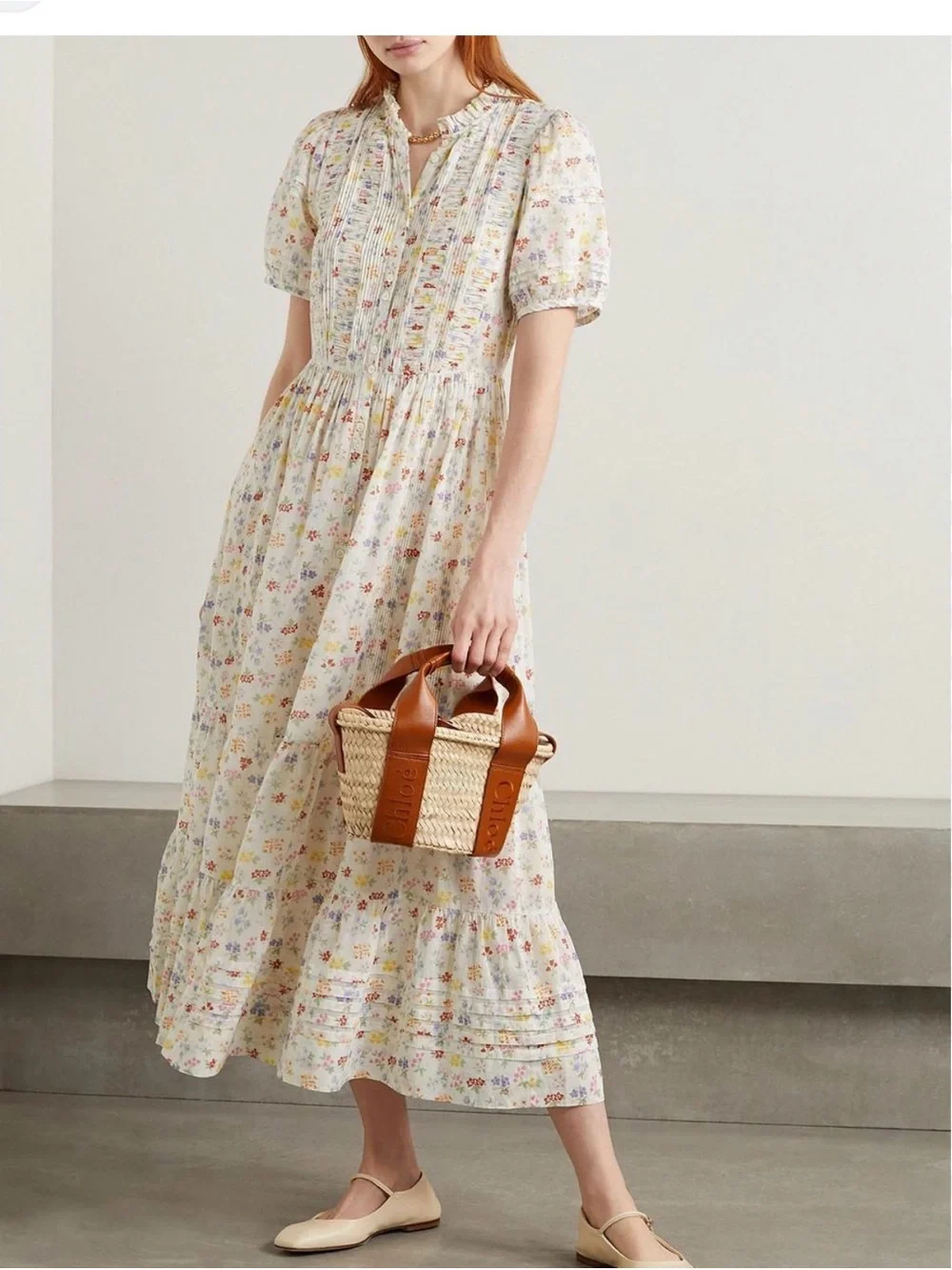 Doen Cream Floral Maxi Dress with Puff Sleeves - Picture 1 of 6